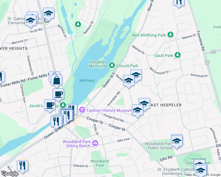 map of restaurants, bars, coffee shops, grocery stores, and more near 19 Panabaker Street in Cambridge