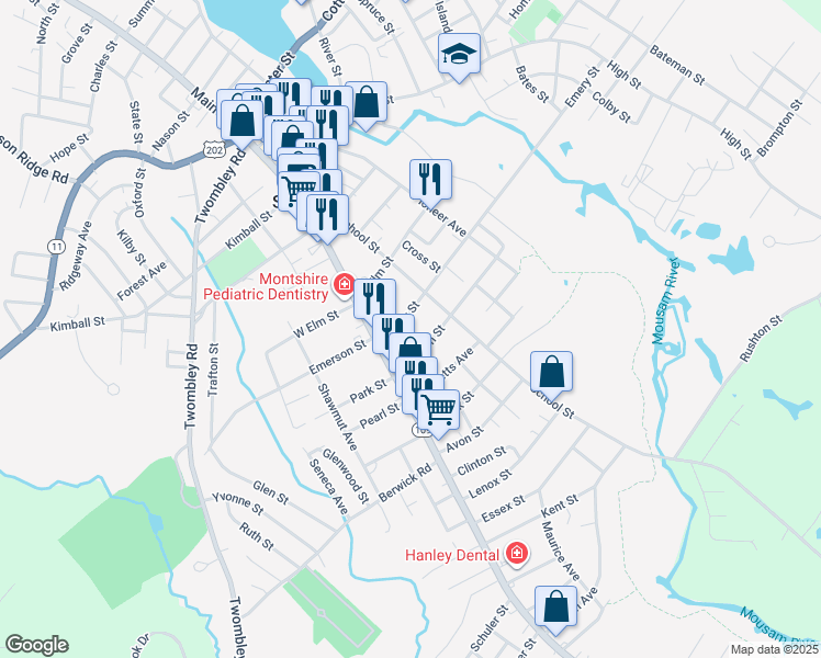 map of restaurants, bars, coffee shops, grocery stores, and more near 14 Emery Street in Sanford