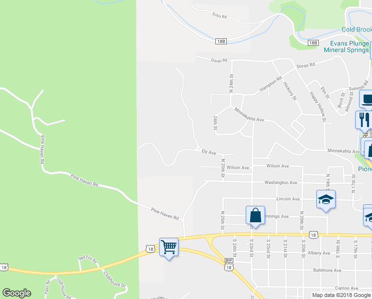 map of restaurants, bars, coffee shops, grocery stores, and more near Ely Avenue in Hot Springs