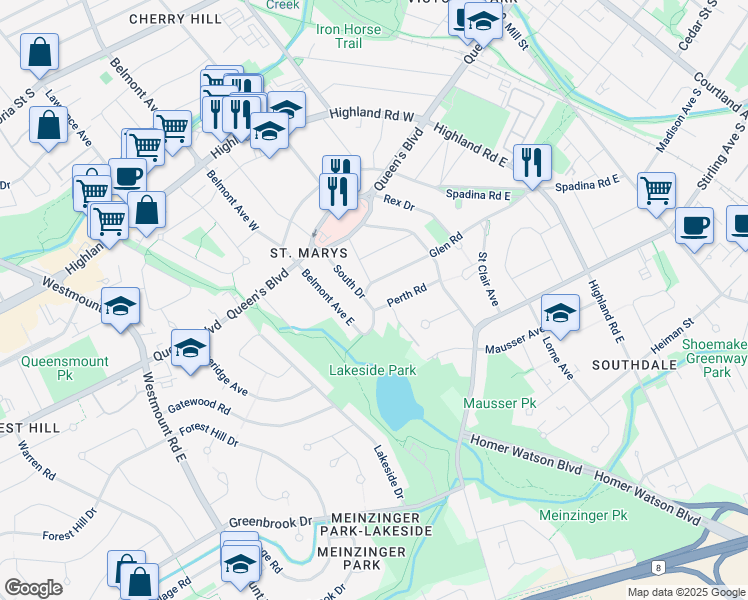 map of restaurants, bars, coffee shops, grocery stores, and more near in Kitchener