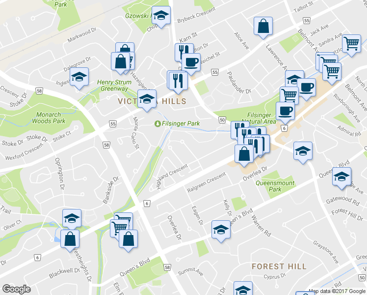map of restaurants, bars, coffee shops, grocery stores, and more near 51 Camrose Court in Kitchener