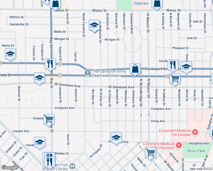 map of restaurants, bars, coffee shops, grocery stores, and more near 2008 West Genesee Avenue in Saginaw