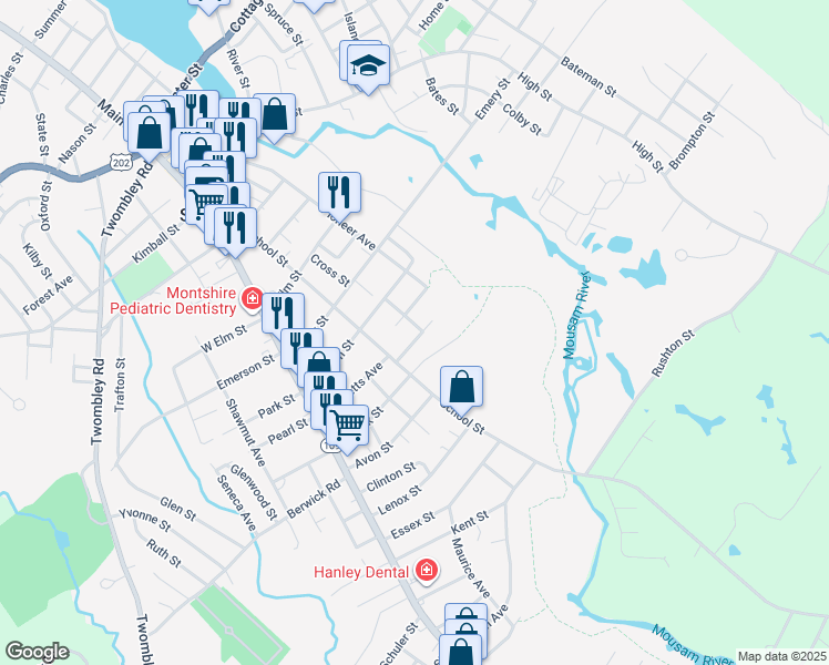 map of restaurants, bars, coffee shops, grocery stores, and more near 12 Grove Avenue in Sanford