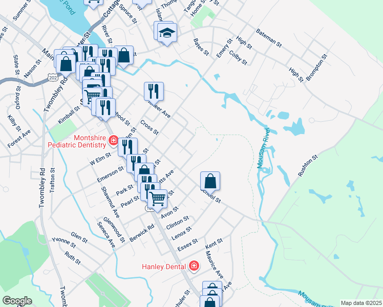 map of restaurants, bars, coffee shops, grocery stores, and more near 12 Grove Avenue in Sanford