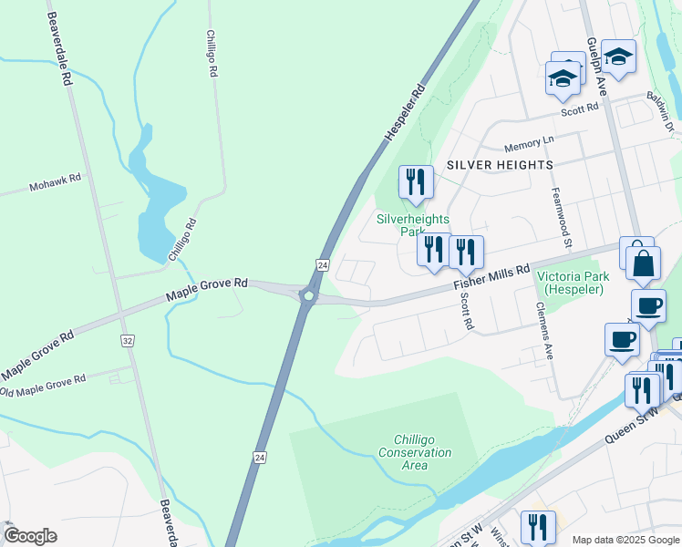map of restaurants, bars, coffee shops, grocery stores, and more near 355 Fisher Mills Road in Cambridge