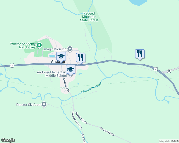 map of restaurants, bars, coffee shops, grocery stores, and more near 153 Main Street in Andover