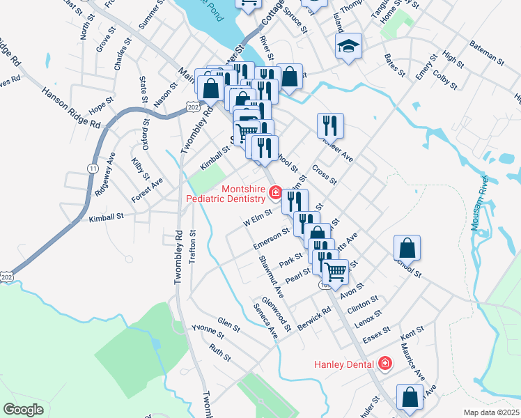 map of restaurants, bars, coffee shops, grocery stores, and more near 15 West Elm Street in Sanford