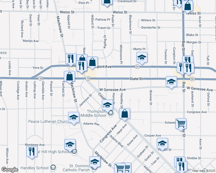 map of restaurants, bars, coffee shops, grocery stores, and more near 2008 North Morson Street in Saginaw