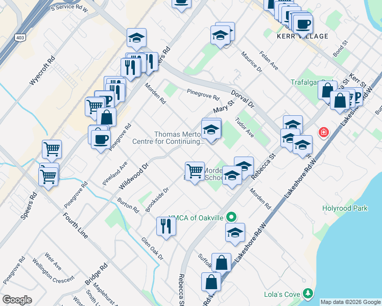 map of restaurants, bars, coffee shops, grocery stores, and more near 387 Walton Street in Oakville