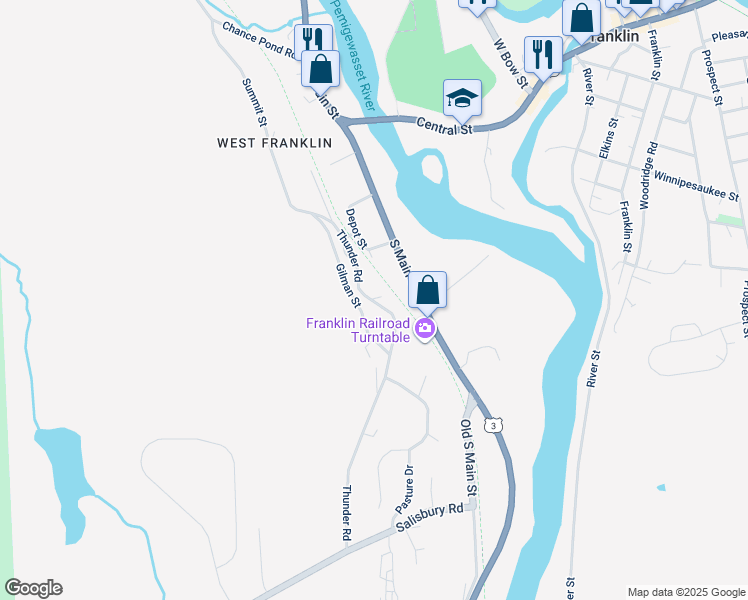 map of restaurants, bars, coffee shops, grocery stores, and more near 23 Thunder Road in Franklin