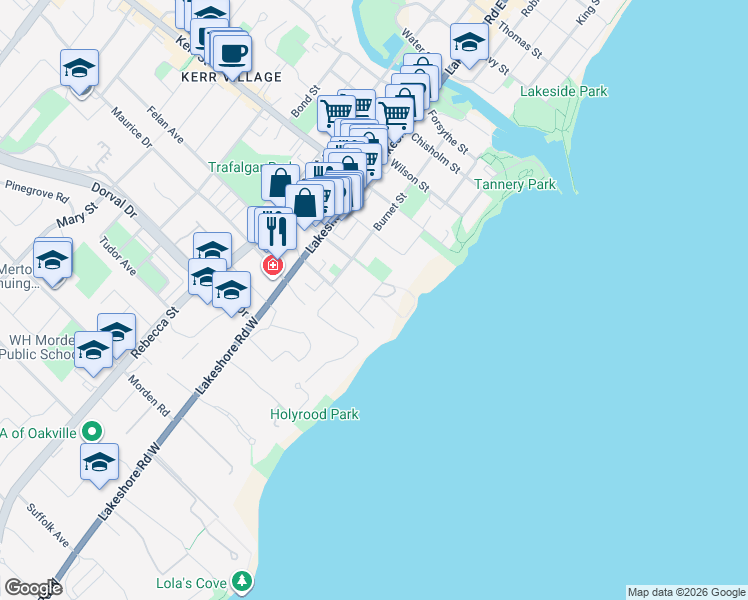 map of restaurants, bars, coffee shops, grocery stores, and more near 170 Brookfield Crescent in Oakville