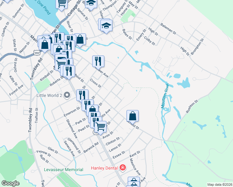 map of restaurants, bars, coffee shops, grocery stores, and more near 12 Grove Avenue in Sanford