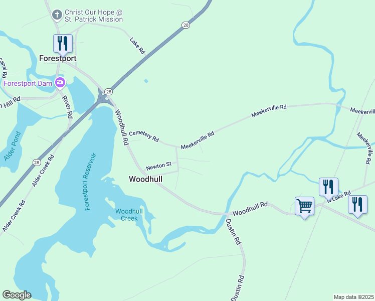 map of restaurants, bars, coffee shops, grocery stores, and more near 1090 Cemetery Road in Forestport