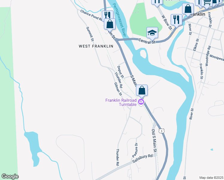 map of restaurants, bars, coffee shops, grocery stores, and more near 49 Gilman Street in Franklin