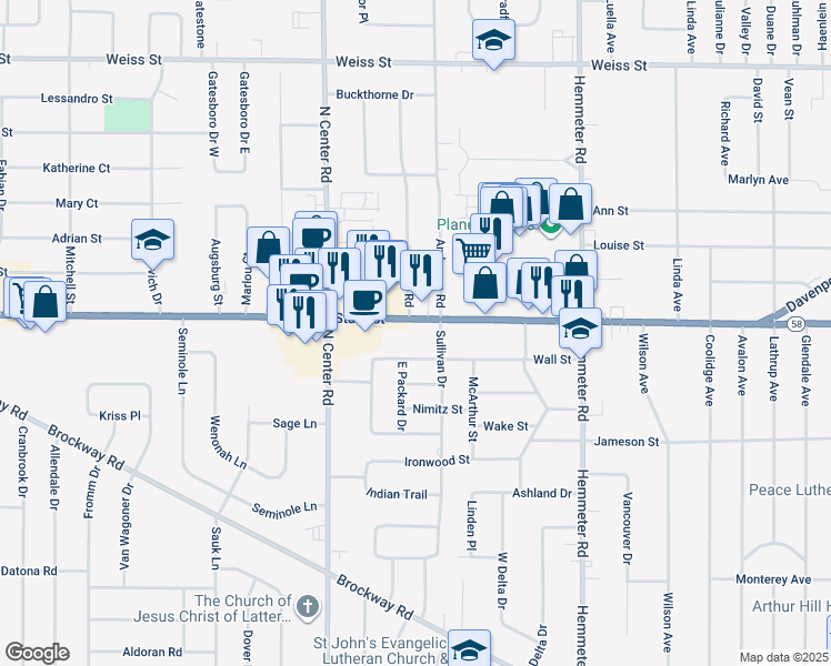 map of restaurants, bars, coffee shops, grocery stores, and more near 4815 State Street in Saginaw