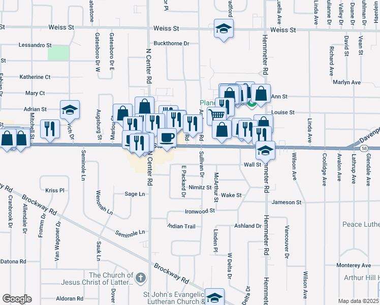 map of restaurants, bars, coffee shops, grocery stores, and more near 4815 State Street in Saginaw