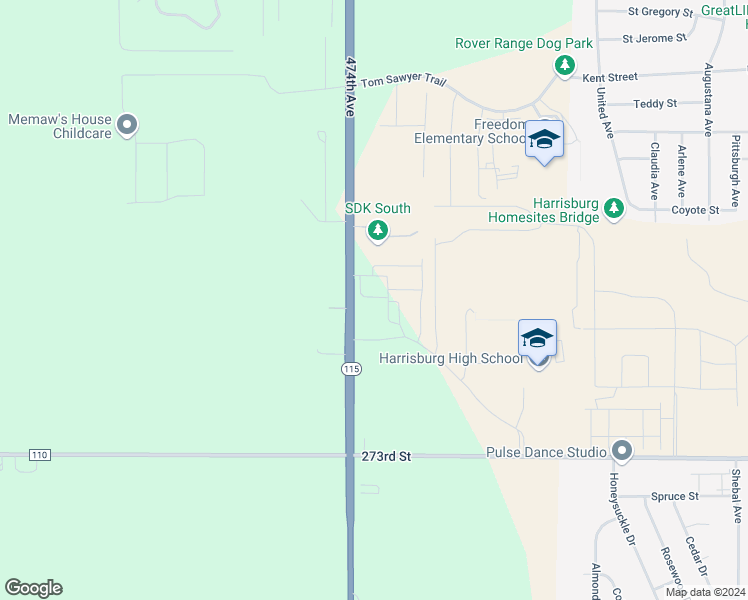 map of restaurants, bars, coffee shops, grocery stores, and more near 27260 South Dakota 115 in Harrisburg