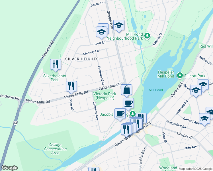 map of restaurants, bars, coffee shops, grocery stores, and more near 57 Fisher Mills Road in Cambridge