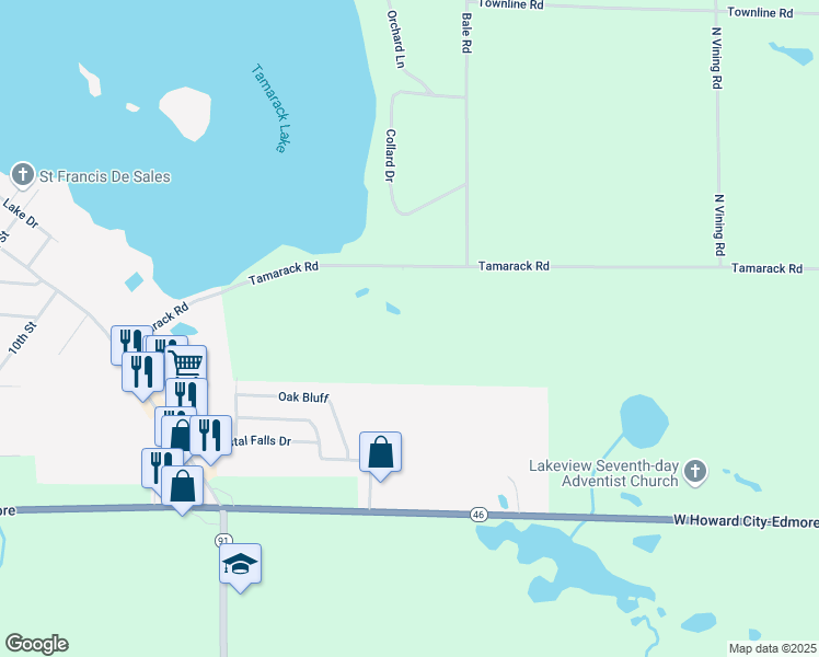 map of restaurants, bars, coffee shops, grocery stores, and more near 8273 West Hc Edmore Road in Lakeview