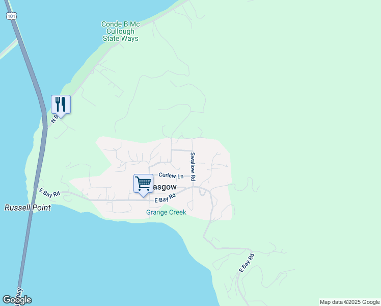 map of restaurants, bars, coffee shops, grocery stores, and more near 66706 Swallow Road in North Bend