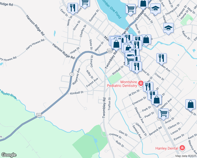 map of restaurants, bars, coffee shops, grocery stores, and more near 47 Forest Avenue in Sanford