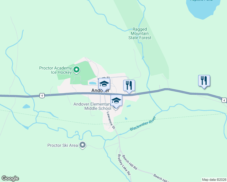 map of restaurants, bars, coffee shops, grocery stores, and more near 188 Main Street in Andover