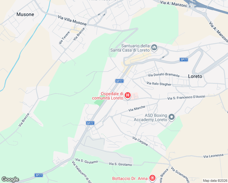 map of restaurants, bars, coffee shops, grocery stores, and more near 1 Via Giacomo Matteotti in Loreto