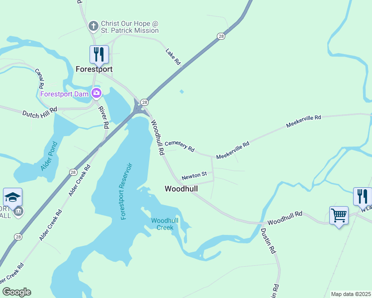 map of restaurants, bars, coffee shops, grocery stores, and more near 1090 Cemetery Road in Oneida