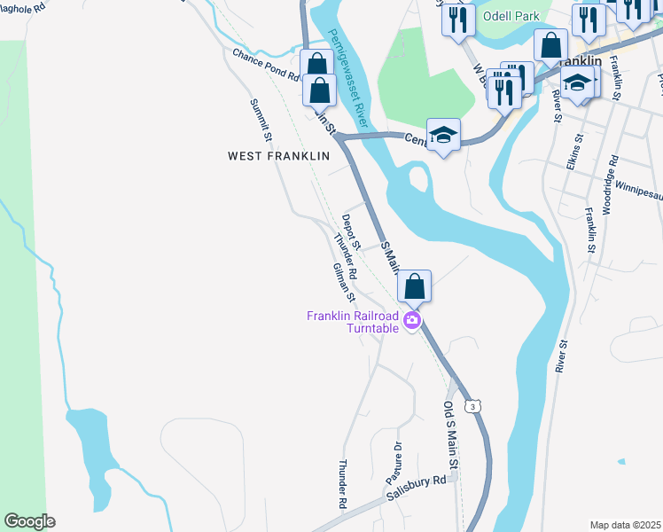map of restaurants, bars, coffee shops, grocery stores, and more near 49 Gilman Street in Franklin