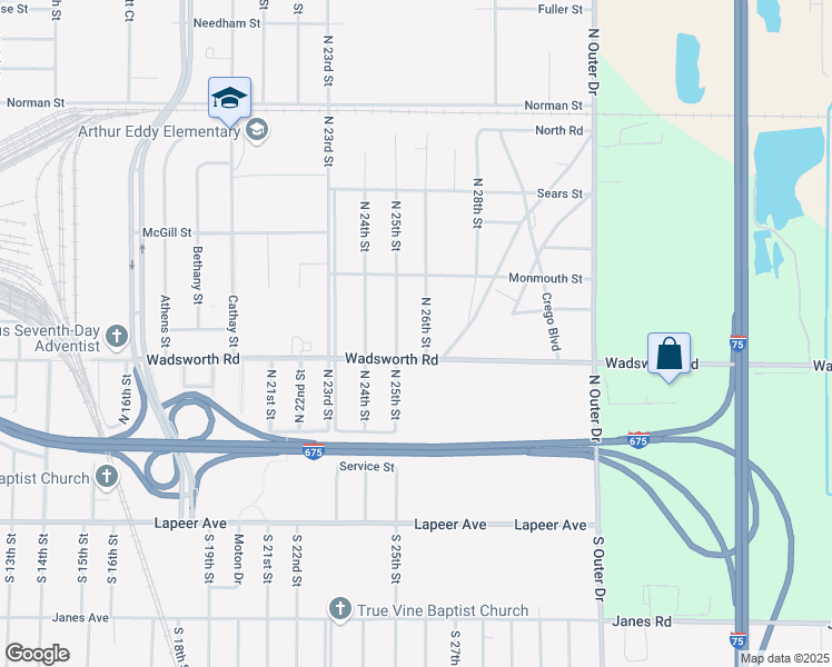 map of restaurants, bars, coffee shops, grocery stores, and more near 527 North 26th Street in Saginaw Charter Township