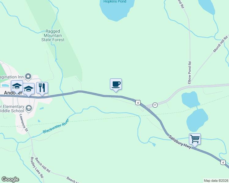 map of restaurants, bars, coffee shops, grocery stores, and more near 58 Main Street in Andover
