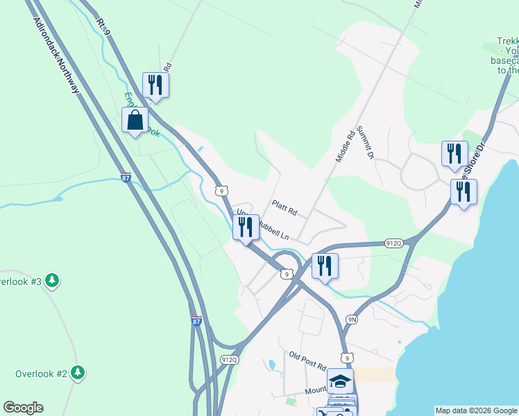 map of restaurants, bars, coffee shops, grocery stores, and more near 5 Platt Rd in Lake George
