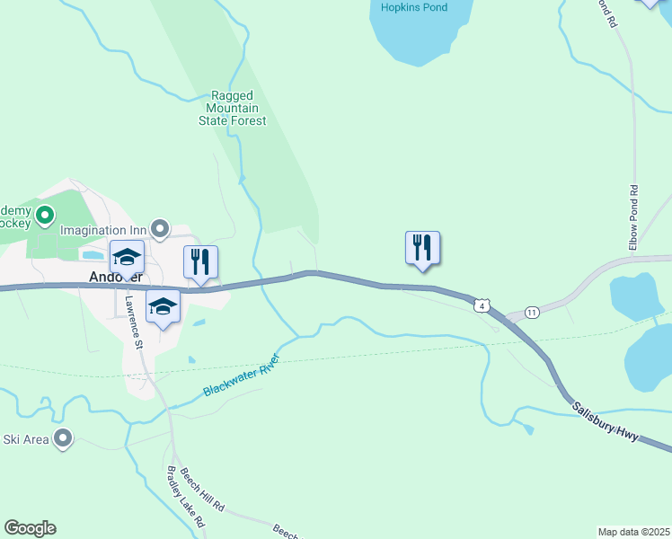 map of restaurants, bars, coffee shops, grocery stores, and more near 85 Main Street in Andover