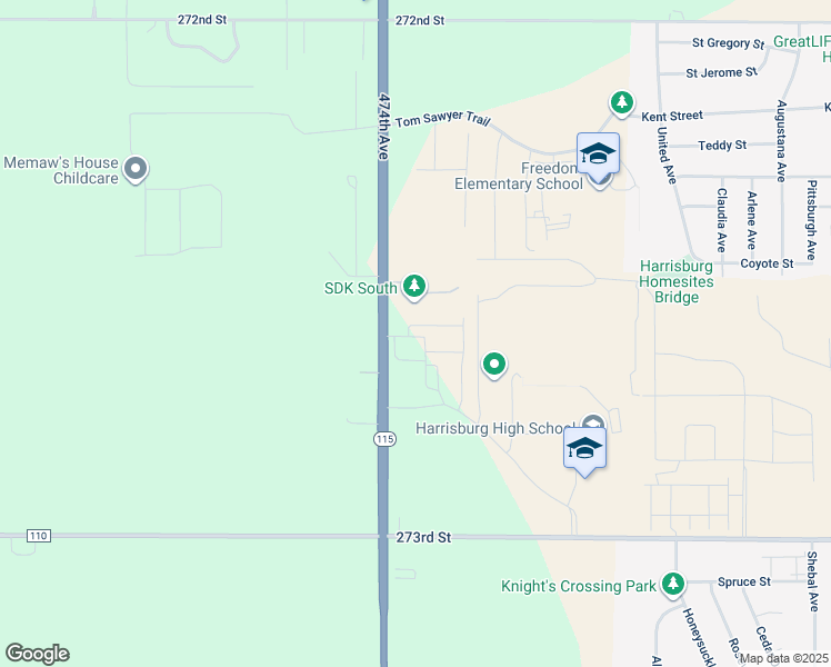 map of restaurants, bars, coffee shops, grocery stores, and more near 27260 South Dakota 115 in Harrisburg