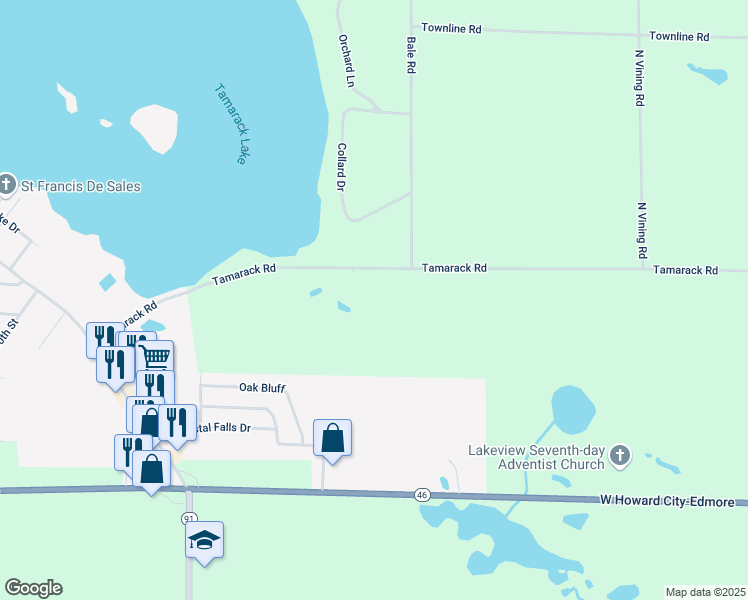 map of restaurants, bars, coffee shops, grocery stores, and more near 8273 West Hc Edmore Road in Lakeview