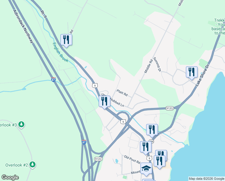 map of restaurants, bars, coffee shops, grocery stores, and more near 5 Platt Road in Lake George