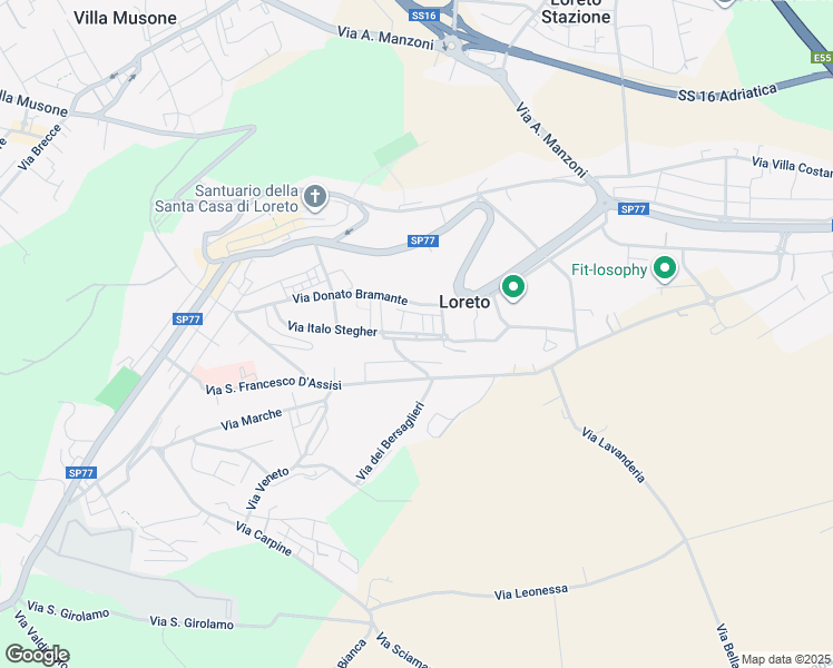 map of restaurants, bars, coffee shops, grocery stores, and more near 5 Via Tebaldini in Loreto