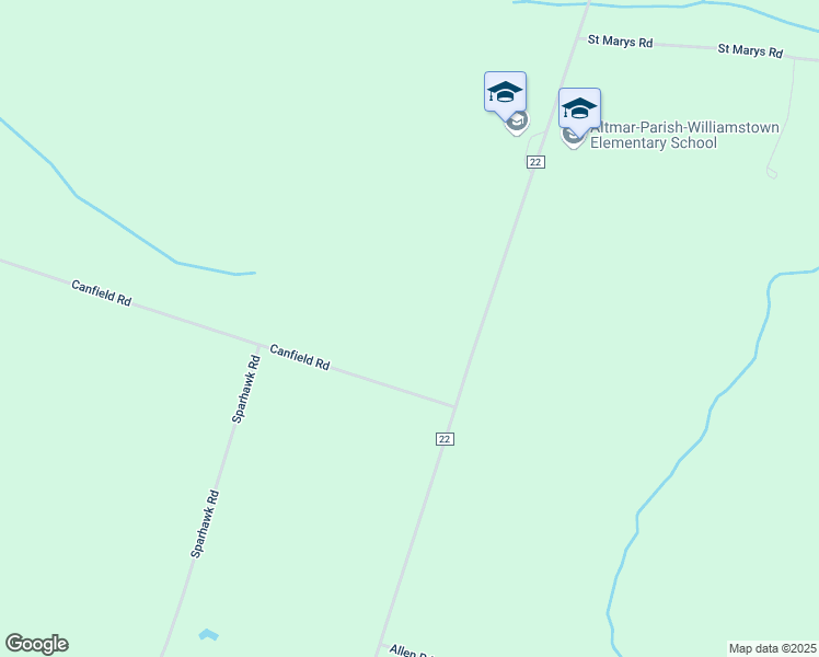 map of restaurants, bars, coffee shops, grocery stores, and more near 30 Canfield Road in Parish