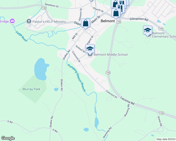 map of restaurants, bars, coffee shops, grocery stores, and more near 53 Concord Street in Belmont