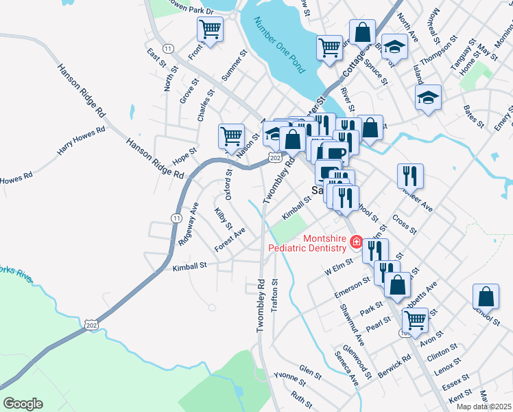 map of restaurants, bars, coffee shops, grocery stores, and more near 2 Berwick Avenue in Sanford
