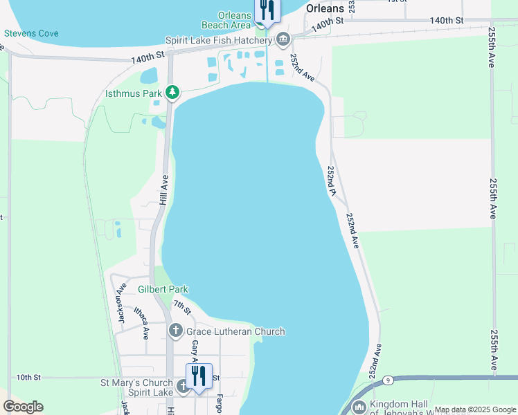 map of restaurants, bars, coffee shops, grocery stores, and more near 357 252nd Place in Orleans