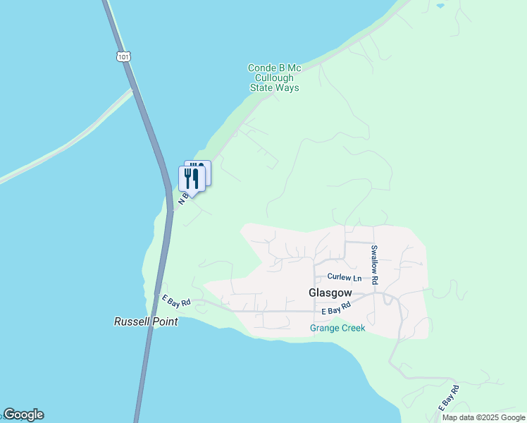 map of restaurants, bars, coffee shops, grocery stores, and more near 93491 West Eagle Lane in North Bend