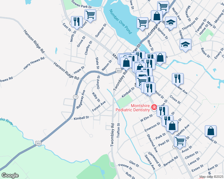 map of restaurants, bars, coffee shops, grocery stores, and more near 2 Berwick Avenue in Sanford