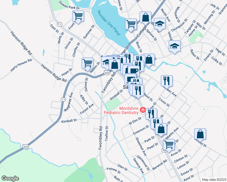 map of restaurants, bars, coffee shops, grocery stores, and more near 16 Prescott Street in Sanford