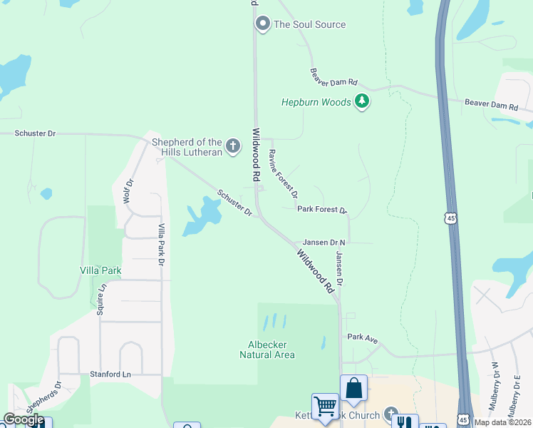 map of restaurants, bars, coffee shops, grocery stores, and more near 1403 Wildwood Road in West Bend