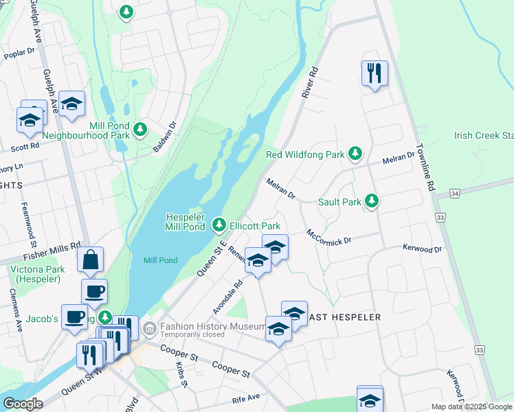map of restaurants, bars, coffee shops, grocery stores, and more near 128 Endeavour Drive in Cambridge