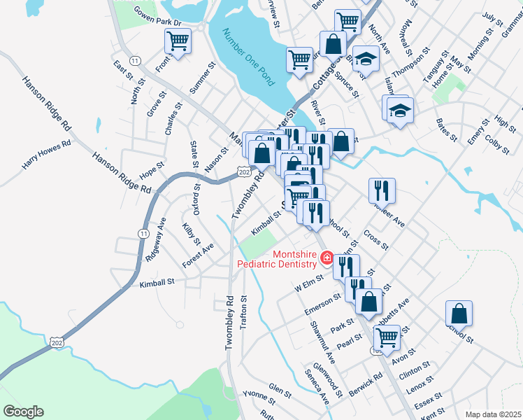 map of restaurants, bars, coffee shops, grocery stores, and more near 16 Prescott Street in Sanford