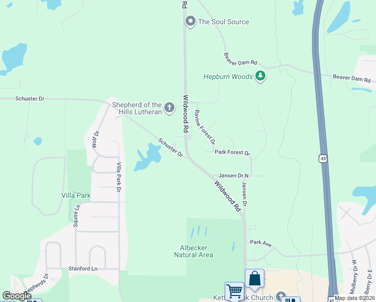 map of restaurants, bars, coffee shops, grocery stores, and more near 1403 Wildwood Road in West Bend