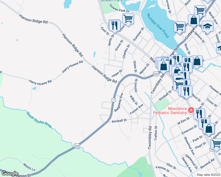map of restaurants, bars, coffee shops, grocery stores, and more near 12 Miller St in Sanford