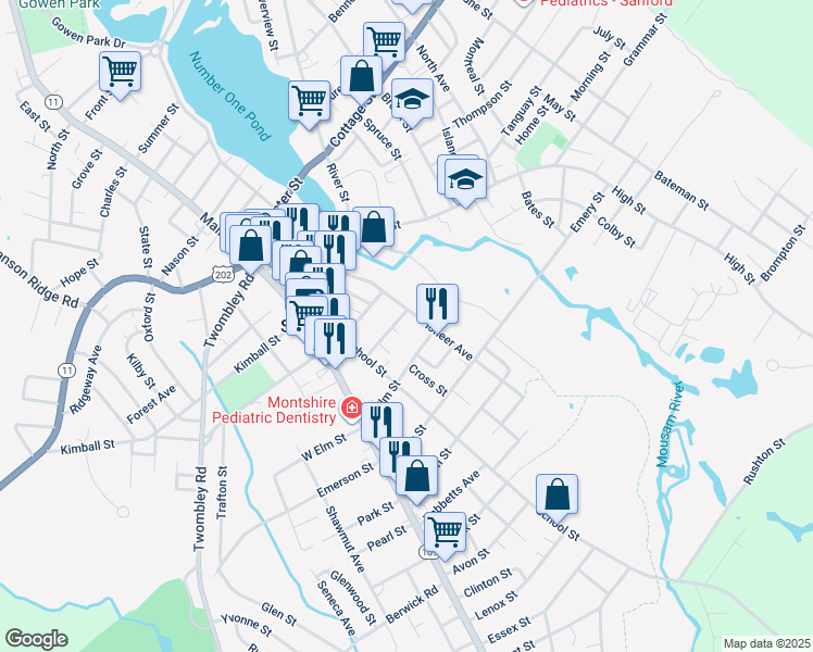 map of restaurants, bars, coffee shops, grocery stores, and more near 3 Virginia Lane in Sanford